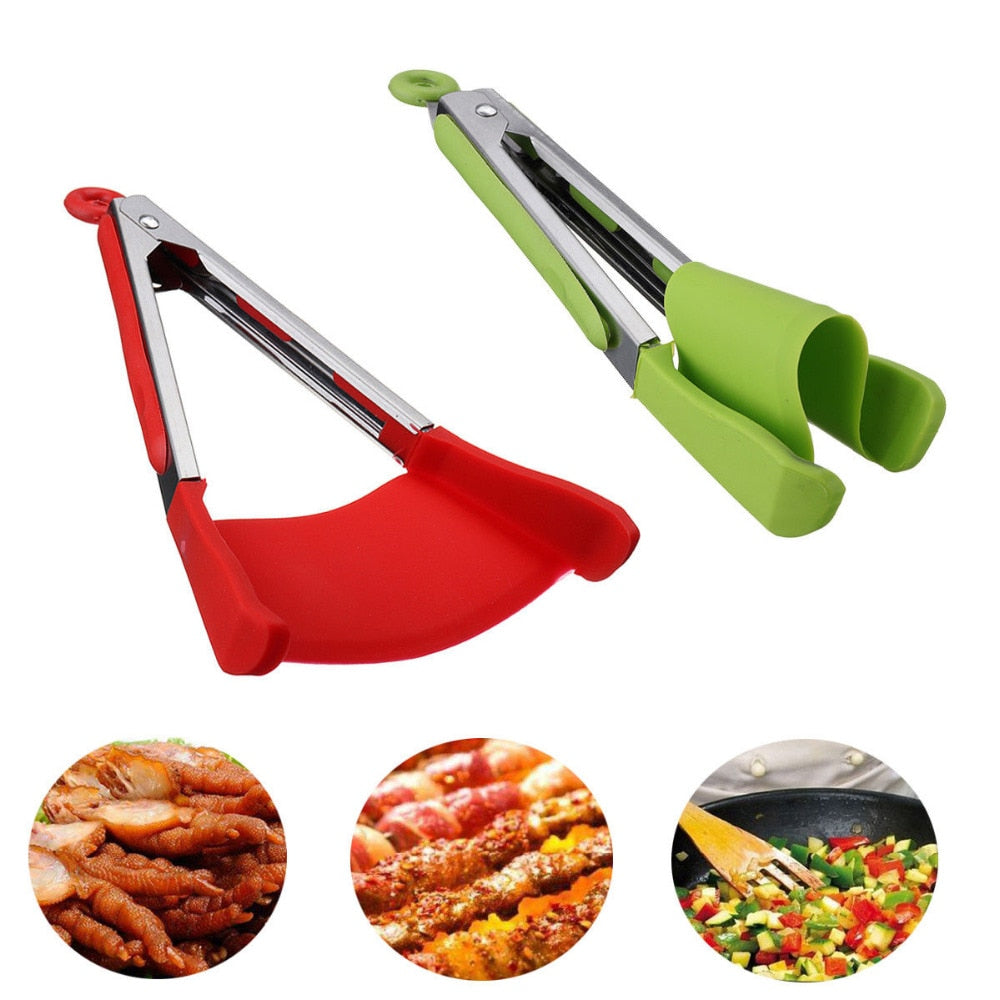 2 In 1 Smart Kitchen Spatula And Tongs Non-Stick Heat Resistant Stainless  Steel Silicone Physical Clip 